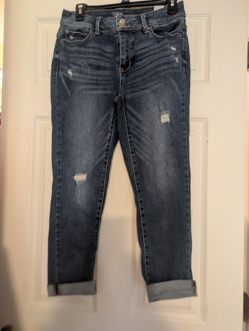 Time and Tru Women's Stretch, Distressed Dark Blue Skinny Jeans